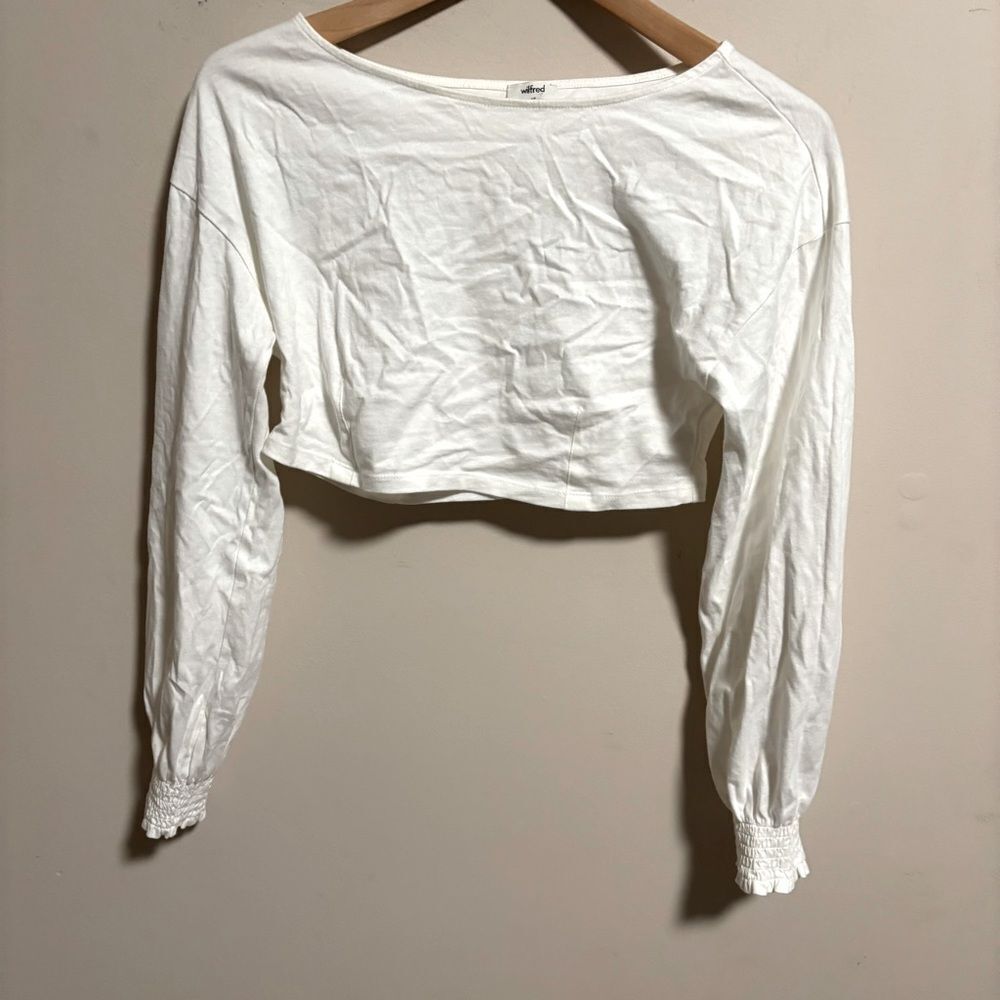 Aritzia Wilfred Crop Scrunch Cuff Long Sleeve White Top- Size XS